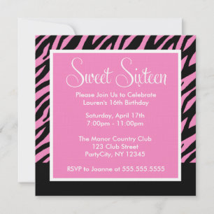 Hot Pink Zebra Print Sweet Sixteen Invitation