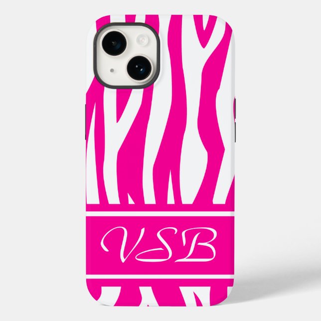 Hot Pink Zebra Print with monogram Case-Mate iPhone Case (Back)