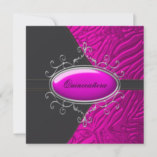 Hot Pink Zebra Quinceanera Invitation (Front)