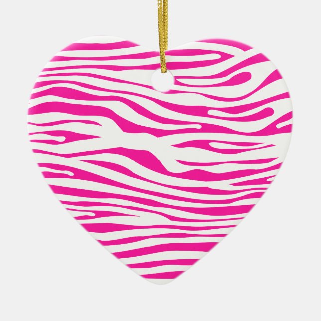 Hot Pink Zebra stripe pattern animal print Ceramic Tree Decoration (Front)