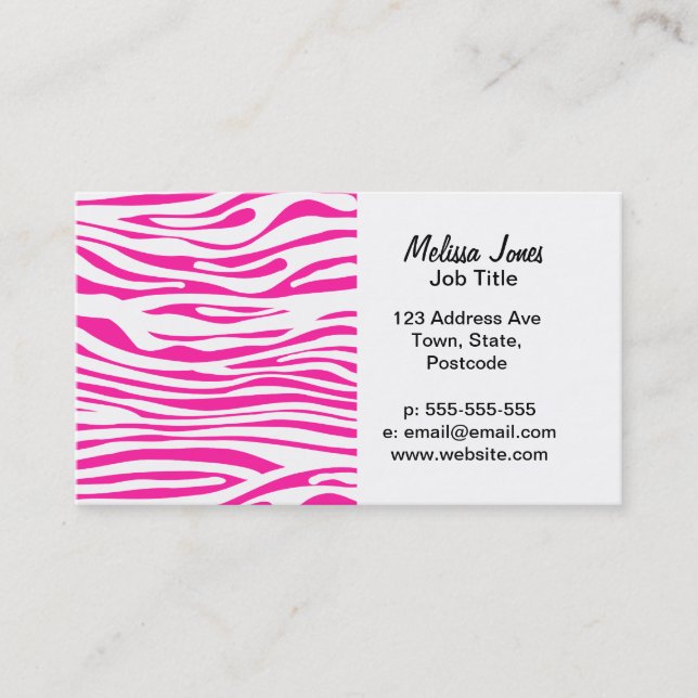 Hot pink Zebra stripe pattern Business Card (Front)
