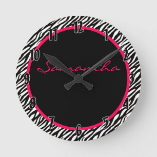 Hot Pink Zebra Stripe Pattern Personalised Clock