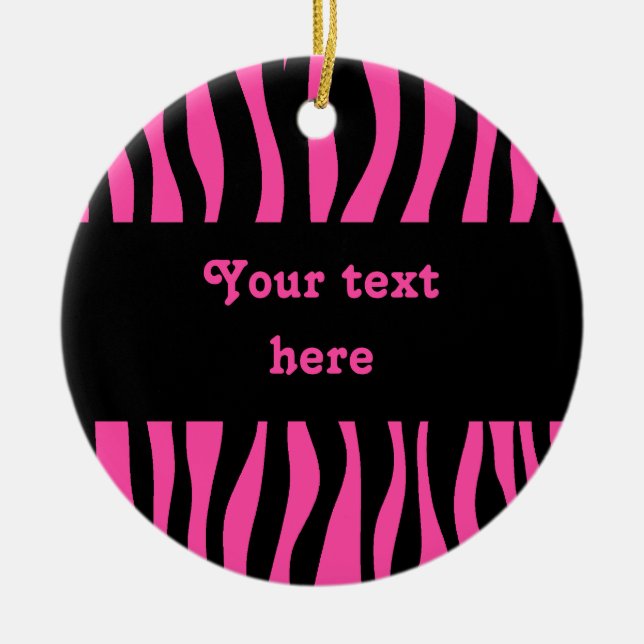 Hot pink zebra stripes add your text ceramic tree decoration (Front)