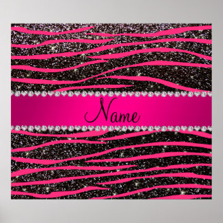 Hot pink zebra stripes black glitter pink stripe poster