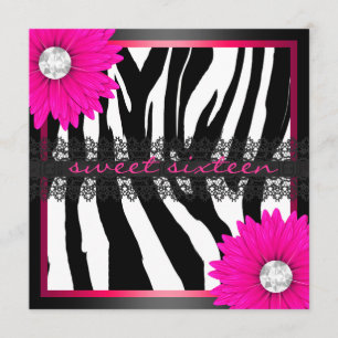 Hot Pink Zebra Sweet Sixteen Invitation