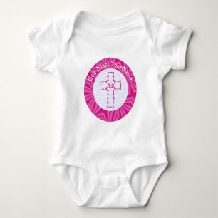 Hot Pink Zig Zag Cross With Name Baby Bodysuit
