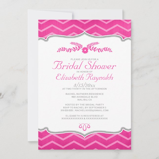 Hot Pink Zigzag Bridal Shower Invitations (Front)