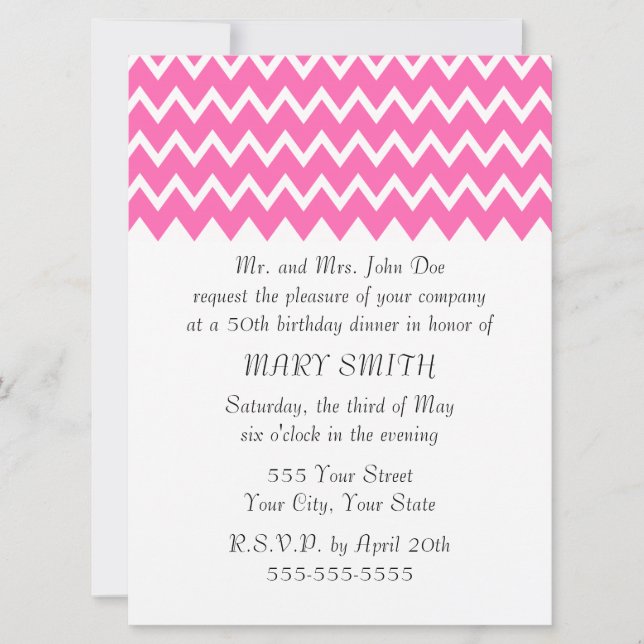 Hot Pink Zigzag Pattern Invitation (Front)