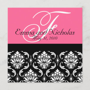 Hot PinkWedding Invitation Monogram Damask Back #4