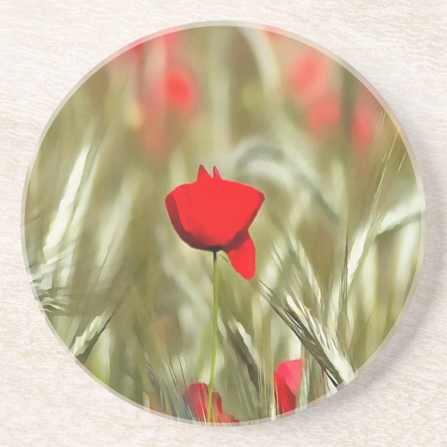 Hot Poppy Acrylic Painting Coaster (Front)