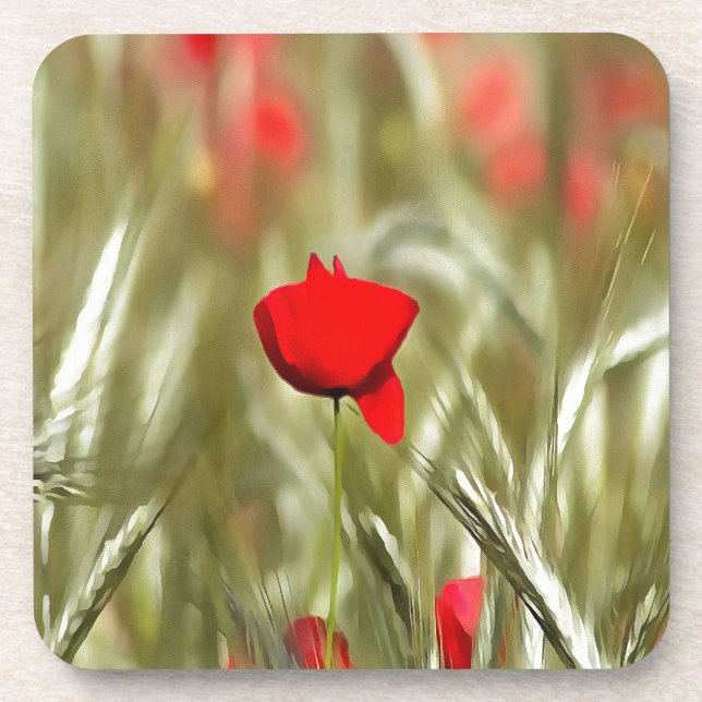 Hot Poppy Acrylic Painting Coaster (Front)