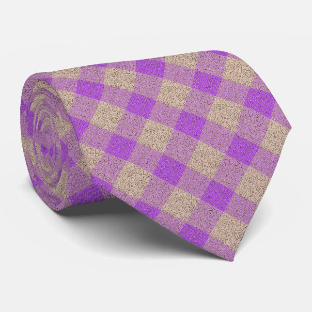 Hot Purple and Gold Checkers Tie (Rolled)
