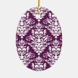 Hot Purple and White Elegant Damask Pattern Ceramic Tree Decoration
