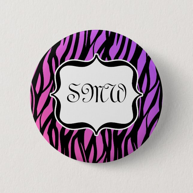 Hot Purple/Pink Zebra Stripes Monogram 6 Cm Round Badge (Front)
