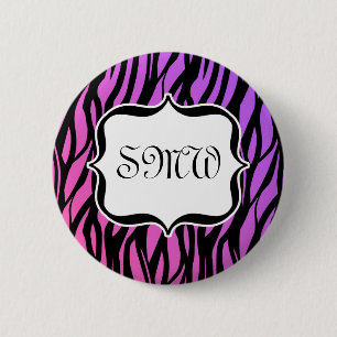 Hot Purple/Pink Zebra Stripes Monogram 6 Cm Round Badge