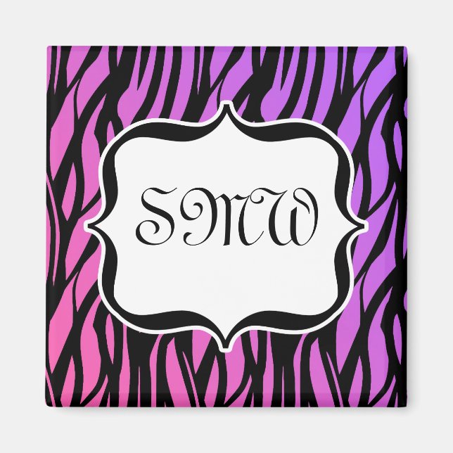 Hot Purple/Pink Zebra Stripes Monogram Magnet (Front)