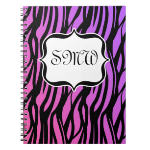 Hot Purple/Pink Zebra Stripes Monogram Spiral Notebook
