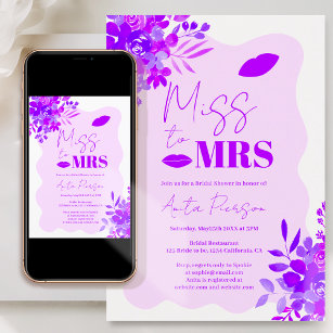 Hot purple wavy frame boho floral bridal shower invitation