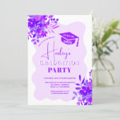 Hot purple wavy frame boho floral graduation invitation (Standing Front)