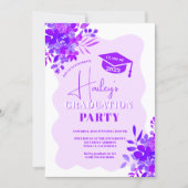 Hot purple wavy frame boho floral graduation invitation (Front)