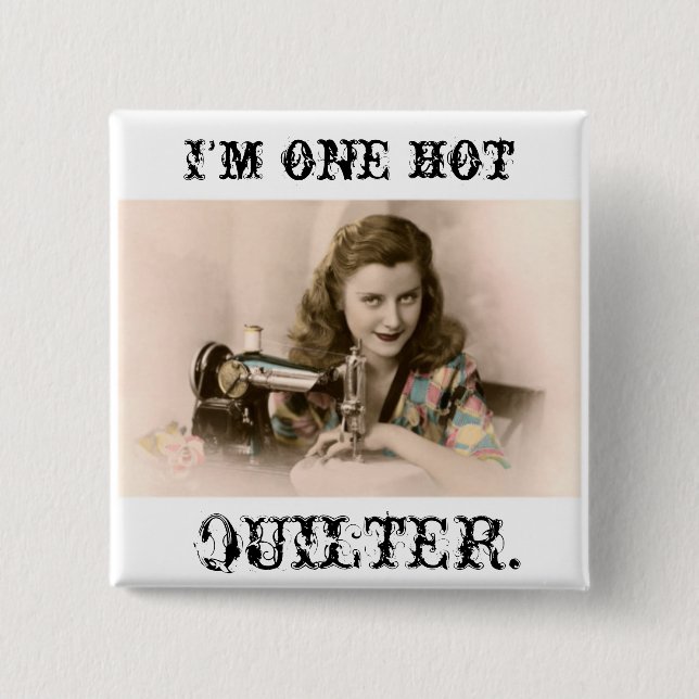 hot quilter button pretty woman sewing (Front)