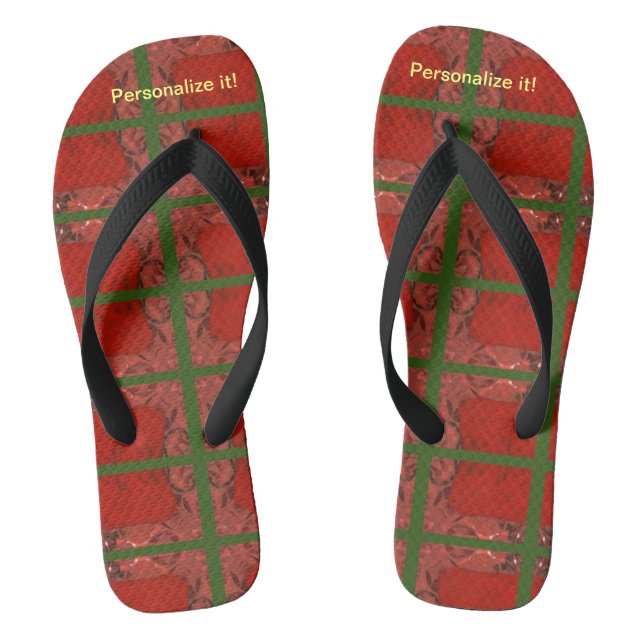 Hot red and green abstract design flip flops. jandals (Footbed)