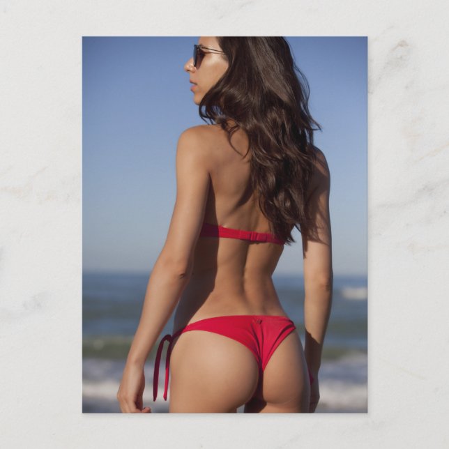 ● Hot ! ●  Red bikini beach  girl photo Postcard (Front)