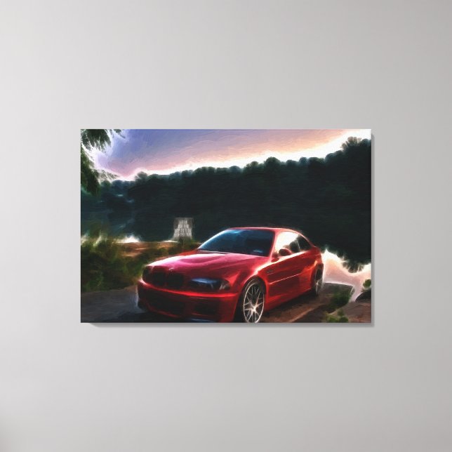 Hot Red Car Oil Painting Print Wrapped (Front)