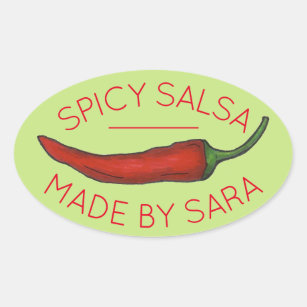 Hot Red Chile Pepper Spicy Homemade Salsa Made By Oval Sticker