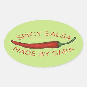 Hot Red Chile Pepper Spicy Homemade Salsa Made By Oval Sticker