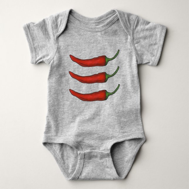 Hot Red Chilli Chile Pepper Peppers Cooking Foodie Baby Bodysuit (Front)