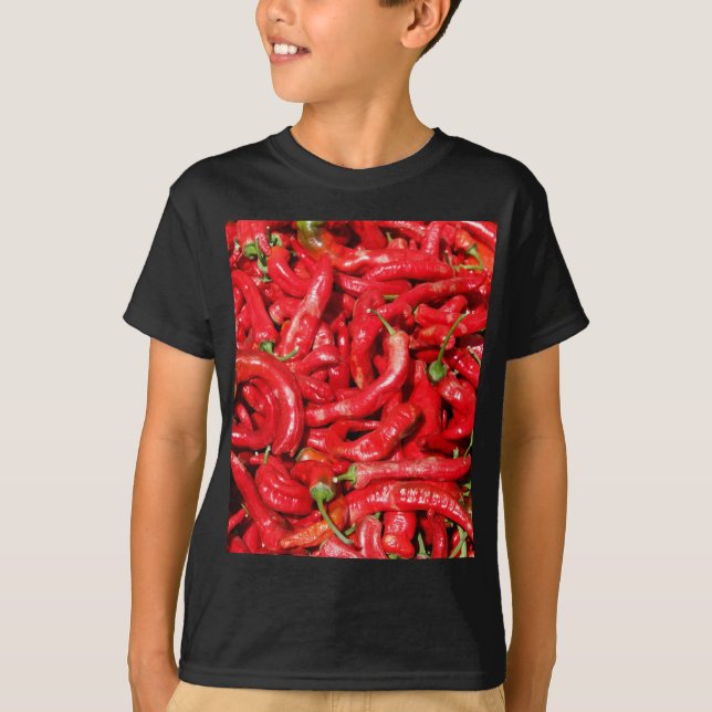 Hot Red Chilli Peppers Outdoors in the Summer Sun T-Shirt (Front)