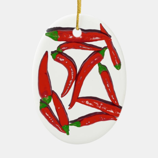 Hot Red Chilli Peppers Pattern Ceramic Tree Decoration (Front)