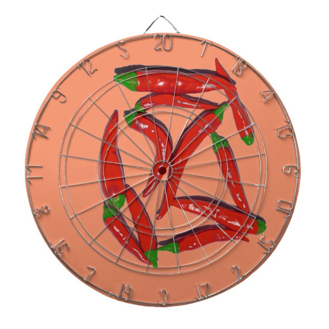 Hot Red Chilli Peppers Pattern Dartboard (Front)