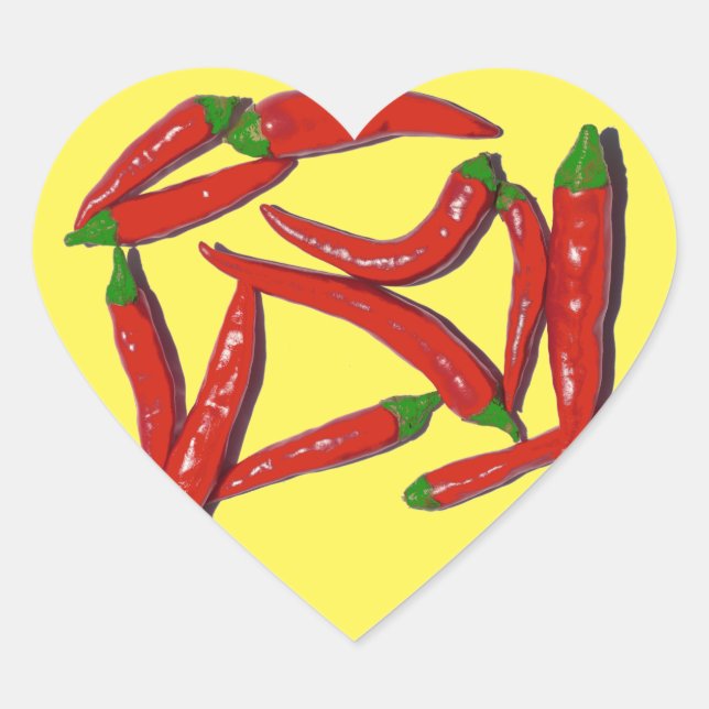 Hot Red Chilli Peppers Pattern Heart Sticker (Front)
