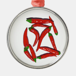 Hot Red Chilli Peppers Pattern Metal Tree Decoration