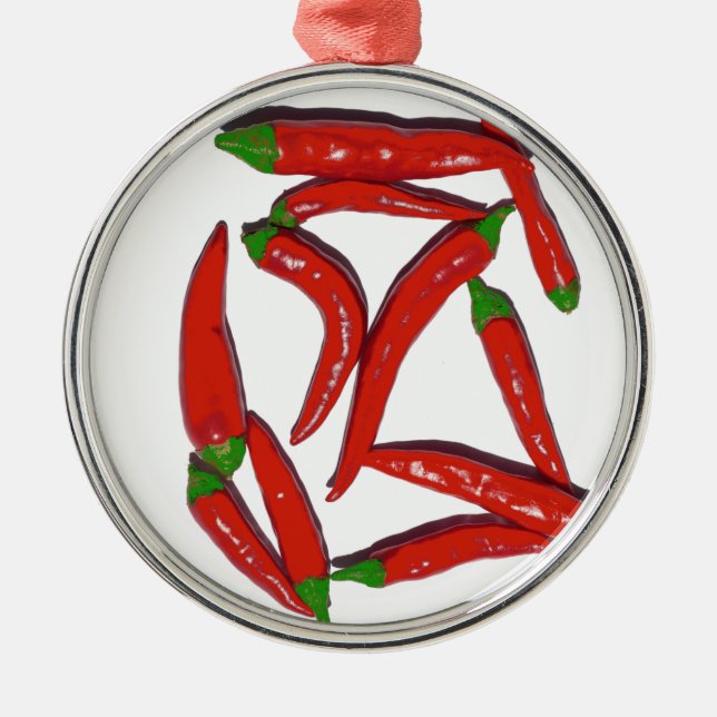 Hot Red Chilli Peppers Pattern Metal Tree Decoration (Front)