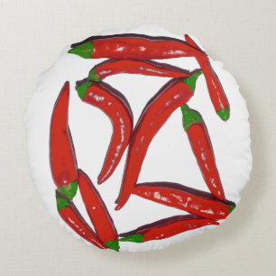 Hot Red Chilli Peppers Pattern Round Cushion