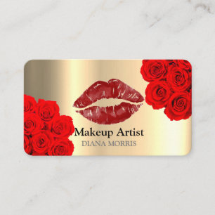 Hot Red Glitter Lips Makeup Artist Beauty Salon Business Card