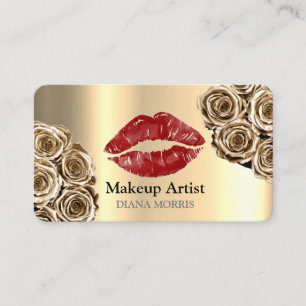 Hot Red Glitter Lips Makeup Artist Beauty Salon Business Card