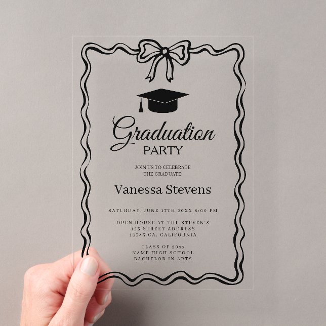 Hot Red Hand-drawn Curve wavy Graduation Acrylic Invitations (Insitu (Handheld))