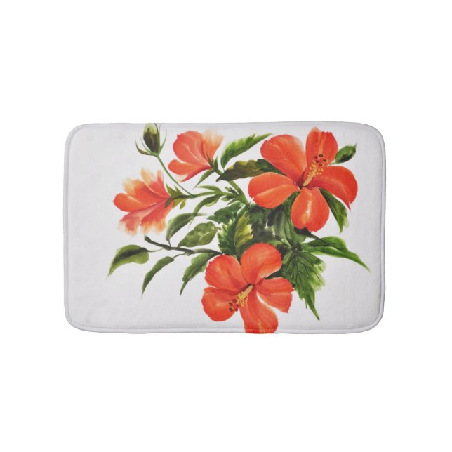 Hot Red Hibiscus Bath Mat (Front)