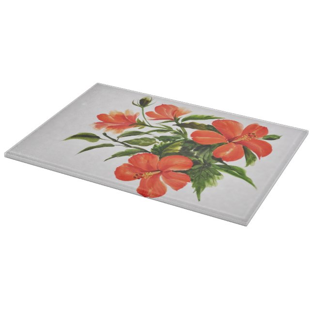 Hot Red Hibiscus Cutting Board (Corner)