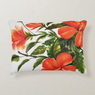 Hot Red Hibiscus Decorative Cushion