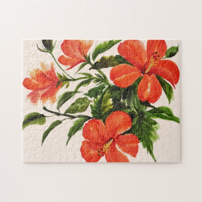 Hot Red Hibiscus Jigsaw Puzzle (Horizontal)