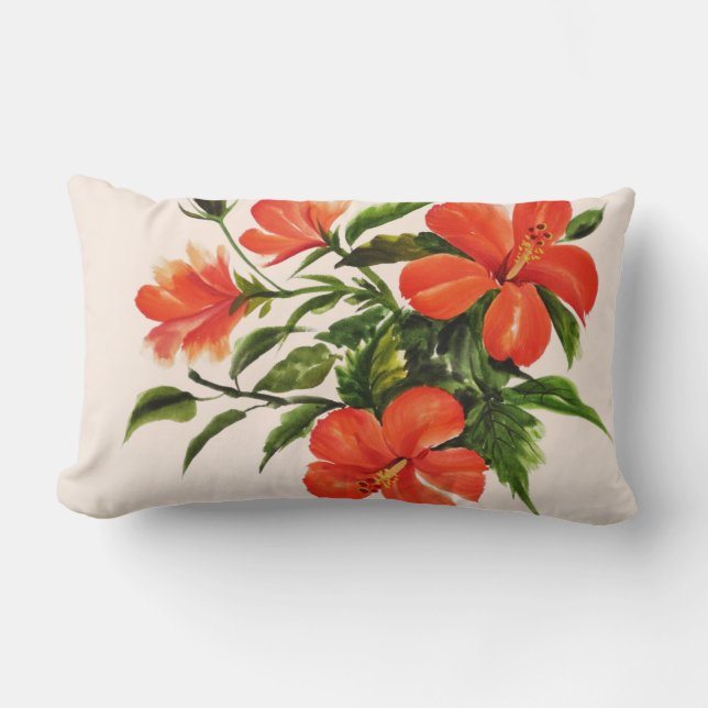 Hot Red Hibiscus Lumbar Cushion (Front)