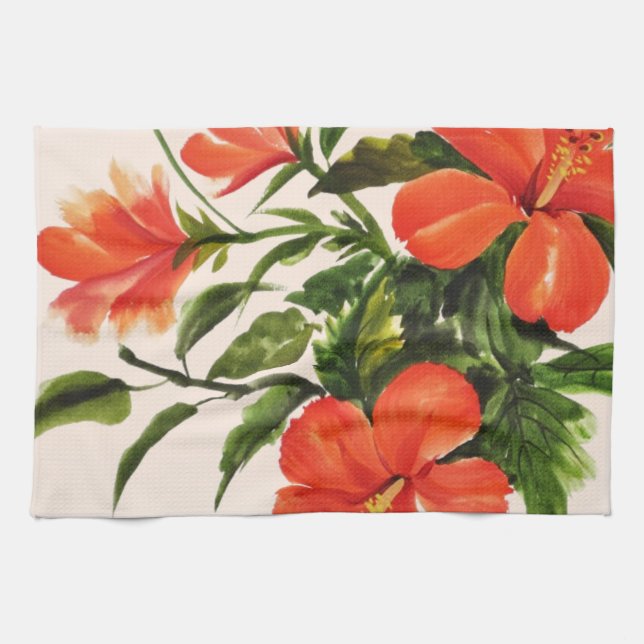 Hot Red Hibiscus Tea Towel (Horizontal)