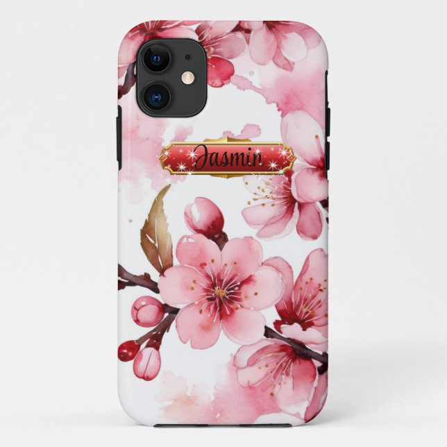 Hot Red-Pink Cherry Blossoms iPhone / iPad case (Back)