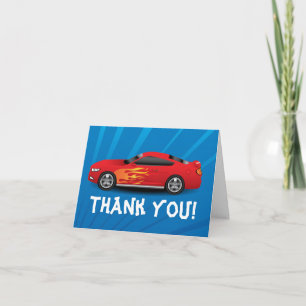 Hot Red Race Car Flames Boy's Birthday Thank You Card