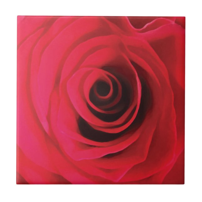 Hot red watercolor rose bud detail tile (Front)